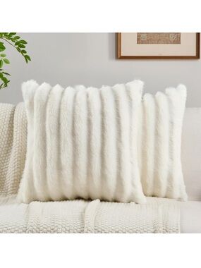NWT Pack of 2 Faux Mink Fur Throw Pillow Covers 18x18 Inch, Cream White